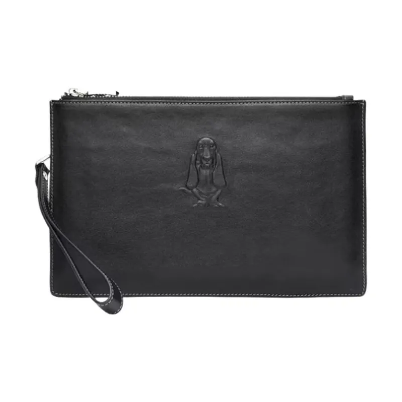 Hush Puppies Cow Leather Clutch Zip Bag Clutch Regular Men's Black-0