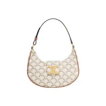CELINE AVATriomphe Canvas With Calfskin Handbag Shoulder Bag Regular Women's White