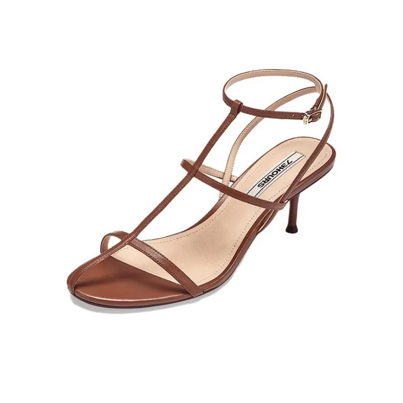73Hours Genius Scale Roman Sandals 6cm Women's Red Brown-1