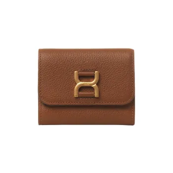 Chloe Marcie Grain Calfskin Card Holder, Wallet Trumpets Women's Tan