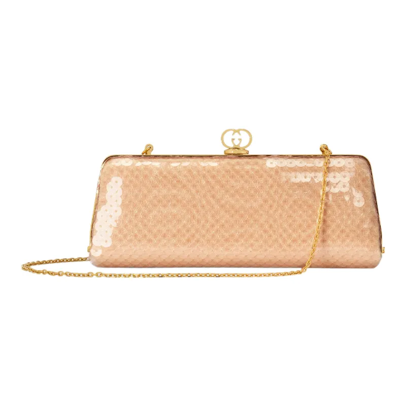 GUCCI Broadway Fabric Evening Party Clutch Small Size Women's Beige-2