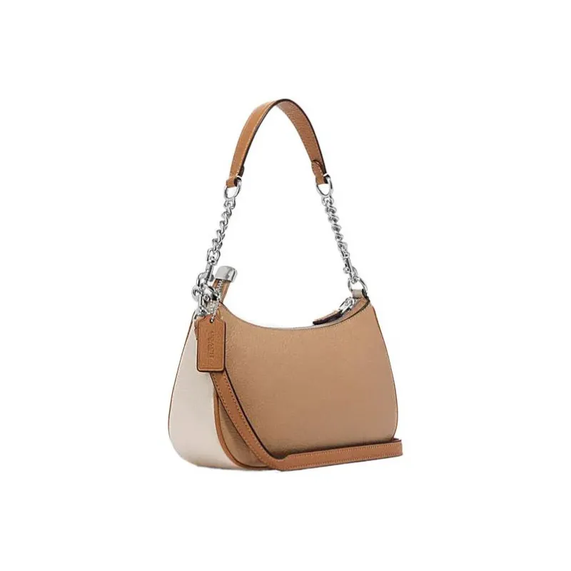 COACH Teri Leather Shoulder Bag, Crossbody Bag Women's Beige Yellow-1