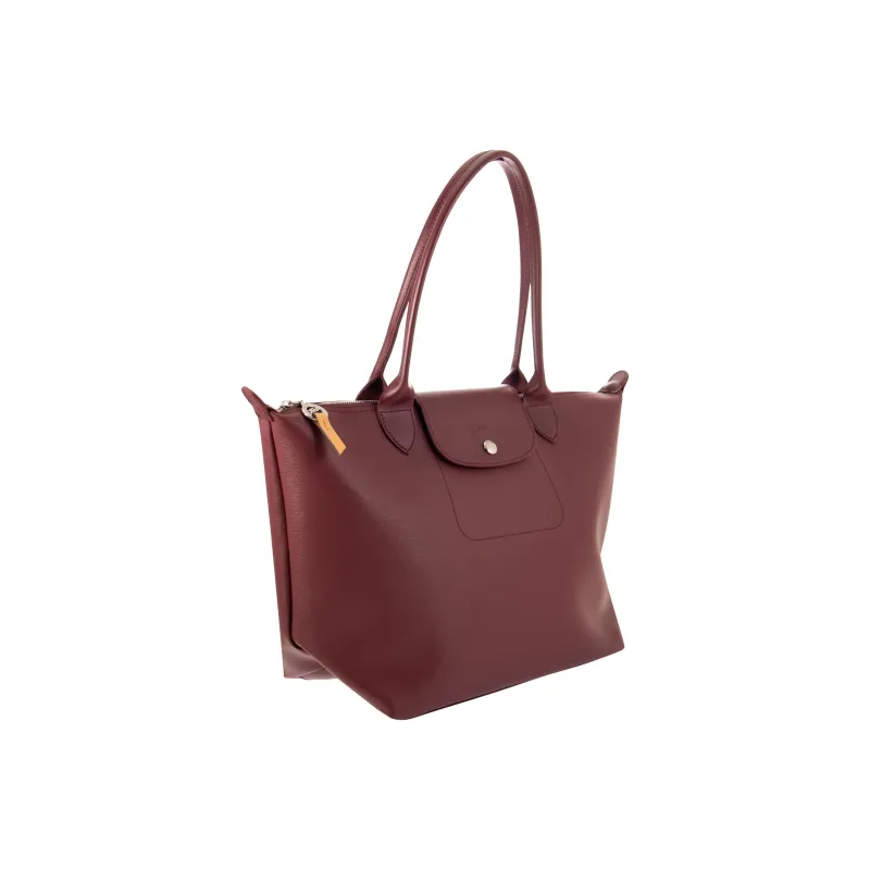 LONGCHAMP Le Pliage City Coated Canvas With Leather Dumpling Bag Handbag Shoulder Bag Women's Dark Purple-1