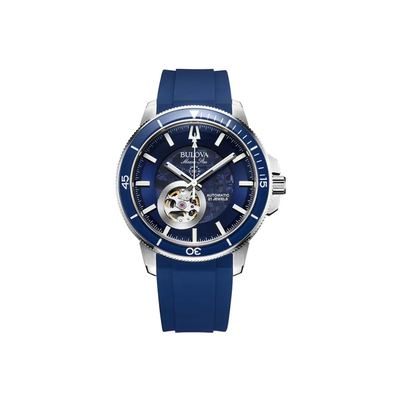 BULOVA Ocean Star Collection Wrist Watch Mechanical Movement Rubber Strap Blue Dial Men's Watches 96A303-0