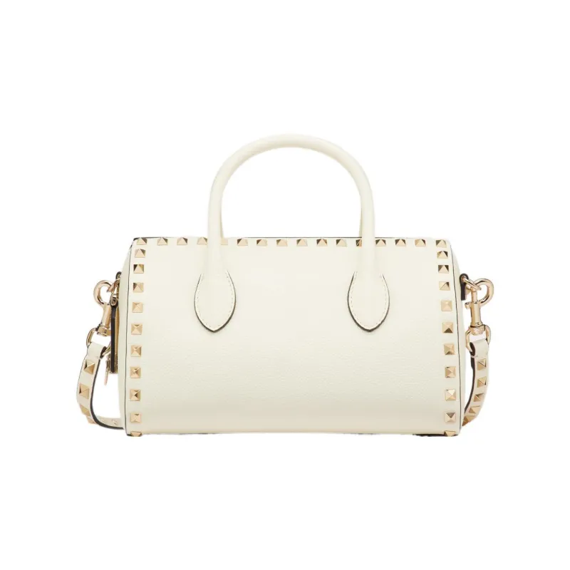 Valentino ROCKSTUD Grained Calfskin Shoulder Bag, Crossbody Bag, Handbag Regular Women's White-0