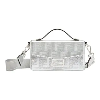 FENDI Baguette Leather Shoulder Bag Crossbody Bag Handbag Regular Men's Silver