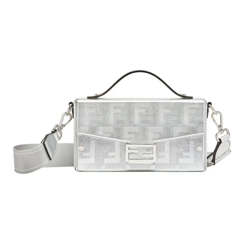 FENDI Baguette Leather Shoulder Bag Crossbody Bag Handbag Regular Men's Silver-0
