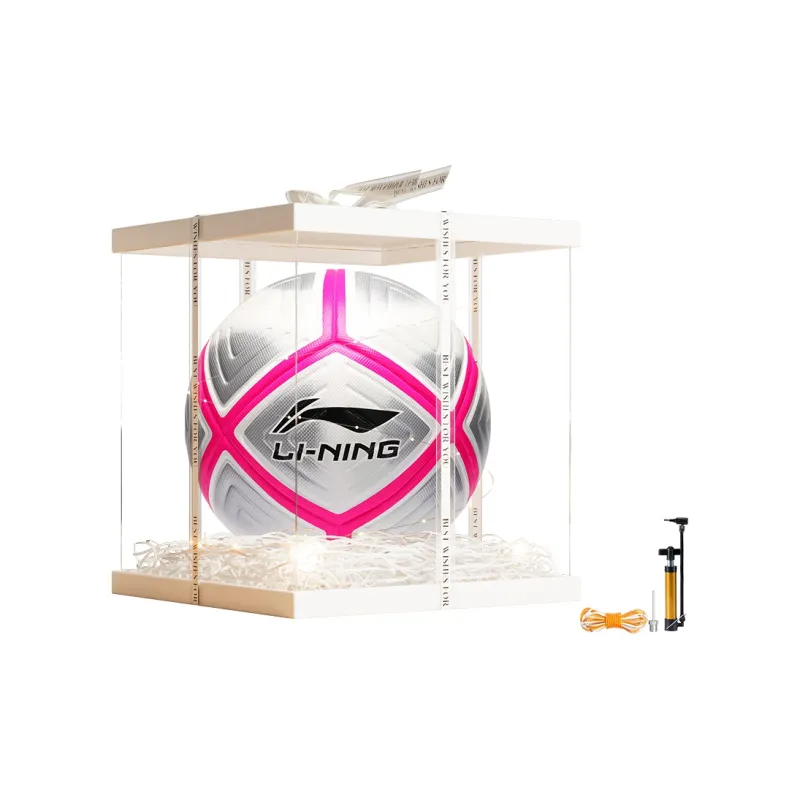 LiNing Size 5 Soccer TPU Hand Stitched Soccer Ball Unisex Gray Pink-15
