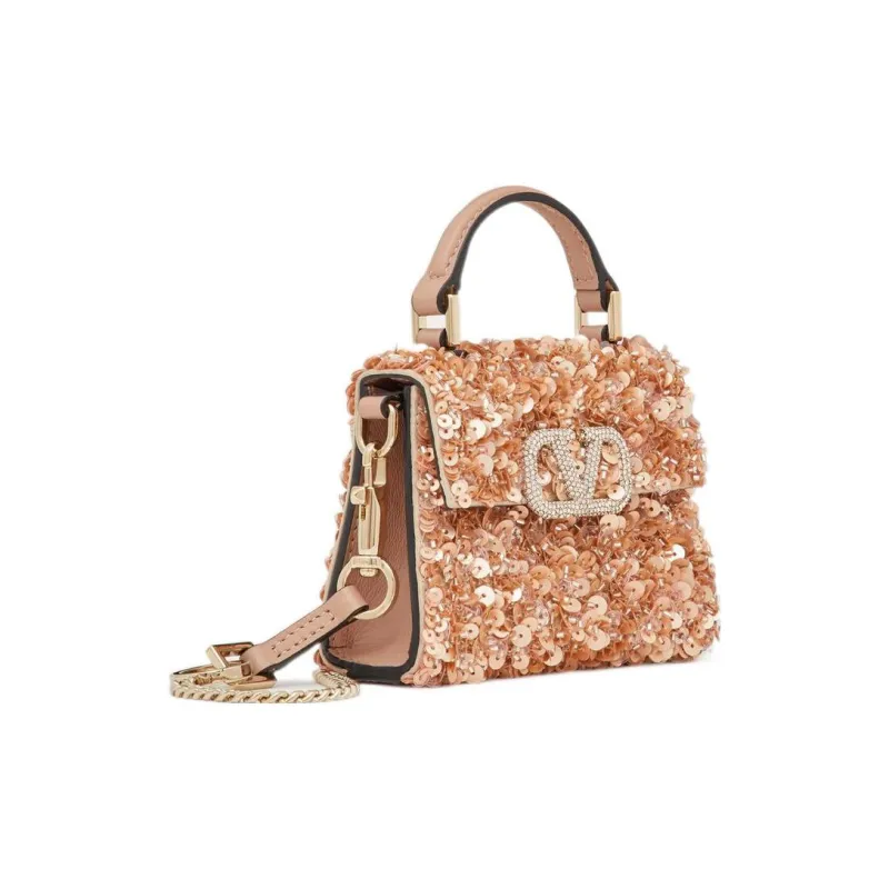 Valentino Crystal Embroidery Shoulder Bag Crossbody Bag Handbag Micro Women's Light Brown-1
