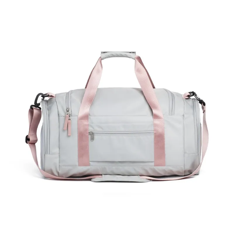 COWBONE Nylon Portable Crossbody Travel Bag Gym Bag Large Size Unisex Gray/Pink-3