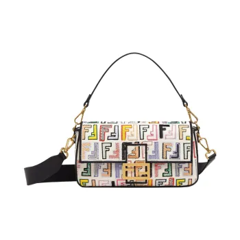 FENDI Baguette Cotton Crossbody One Shoulder Handbag Medium Size Women's Multicolor