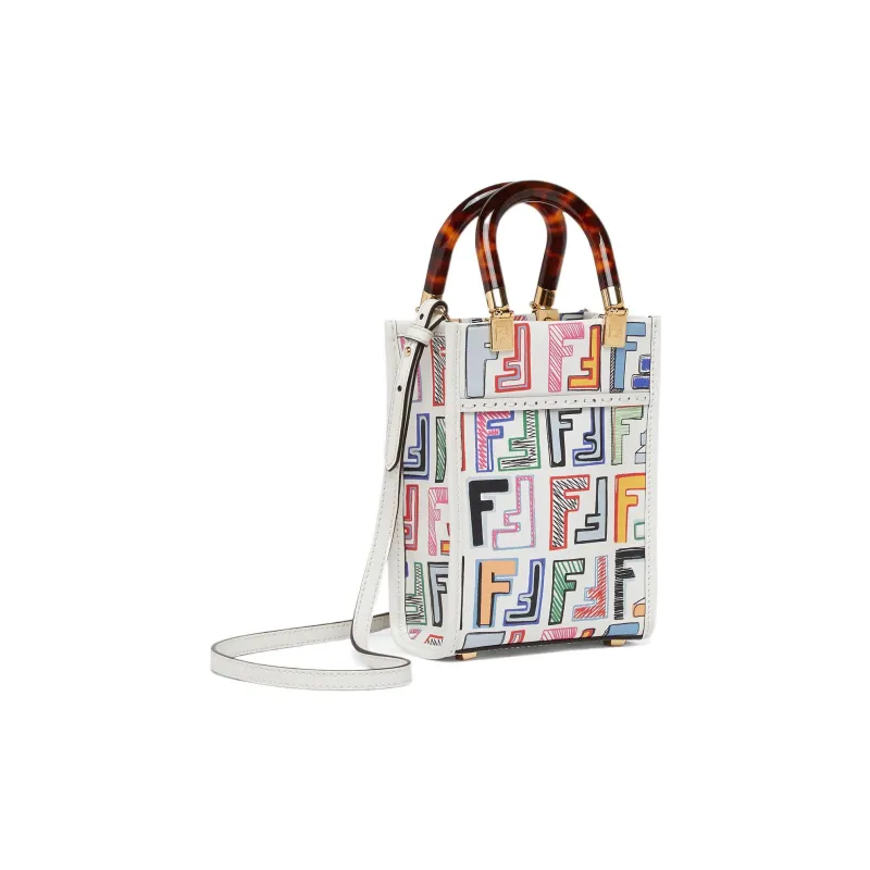 FENDI Sunshine Leather Tote Bag Shopping Bag Handbag Mini Women's Multicolor-1