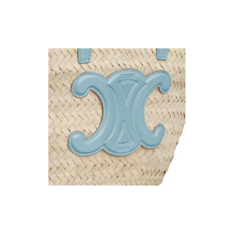 CELINE Triomphe Palm Leaf Cow Leather Patchwork Tote Bag Shopping Bag Basket Handbag Regular Women's California Blue-3