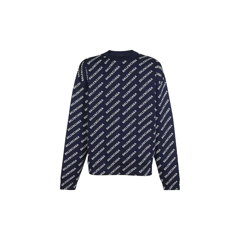 Balenciaga Allover Logo Printed Crewneck Knit Jumper-6