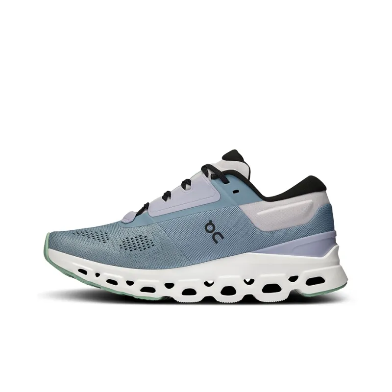 On Cloudstratus 3 Slip Resistant Low Top Running Shoes Women's Gray Blue Metal Gray-0