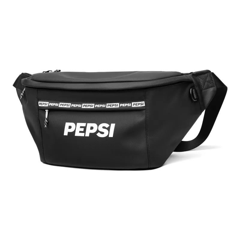 Pepsi Water Repellent PU Shoulder Bag, Crossbody Bag, Sling Bag, Fanny Pack Regular Unisex Black/White-1