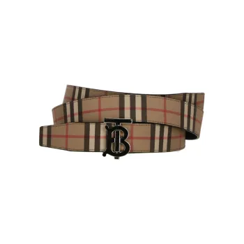 Burberry Double Sided Plaid Smooth Buckle Leather Belts Men's Brown
