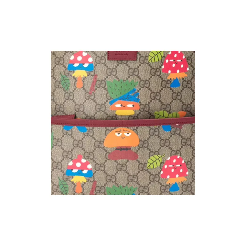 GUCCI Canvas With Leather Backpack Kids' Ebony & Burgundy-7
