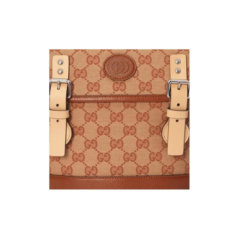 GUCCI Canvas With Leather Messenger Bag Shoulder Bag Crossbody Bag Regular Kids' Camel/Brown Beige-5