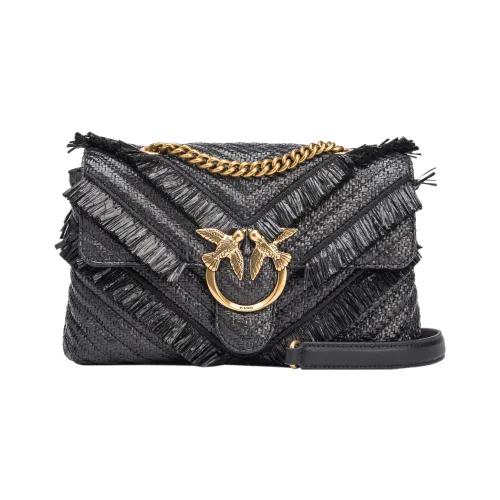 PINKO Straw Woven Chain Bag Swan Bag Portable Crossbody Bag Shoulder Bag Women's Black