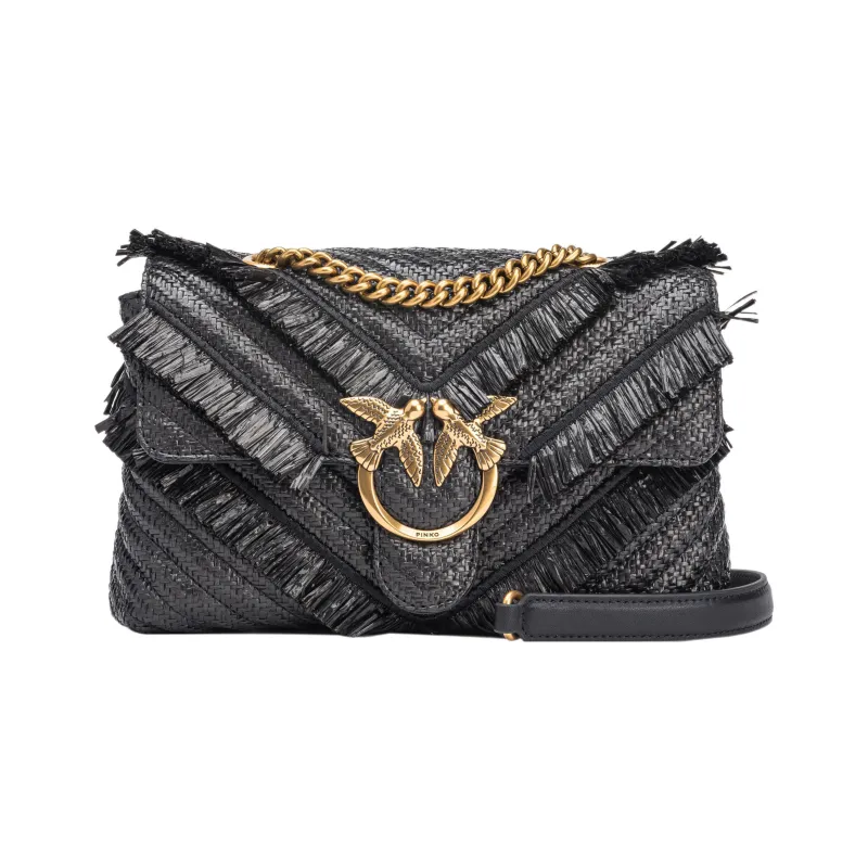 PINKO Straw Woven Chain Bag Swan Bag Portable Crossbody Bag Shoulder Bag Women's Black-0