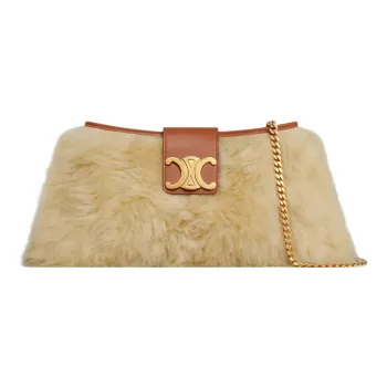 CELINE WilternTriomphe Shearling Cow Leather Patchwork Handbag Shoulder Bag Women's Tan
