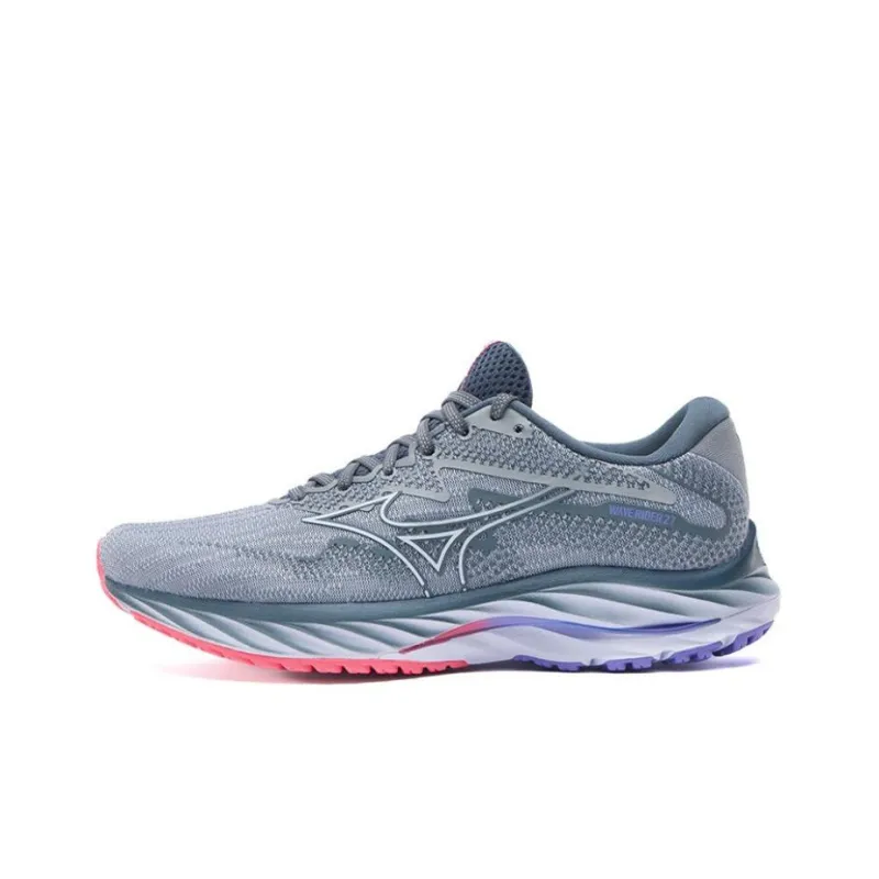 Mizuno Wave Rider 27 Cushioned Wear Resistant Breathable Low Top Casual Running Shoes Unisex Blue White Pink-0