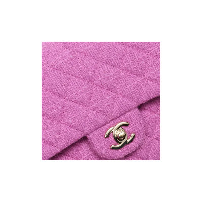 CHANEL Classic Flap CF Wool Plaid Shoulder Bag, Crossbody Bag Women's Purple-3