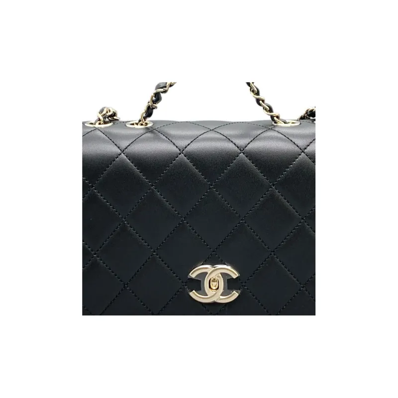 CHANEL Lambskin Flap Bag, Crossbody Bag, Shoulder Bag Medium Size Women's Black-1