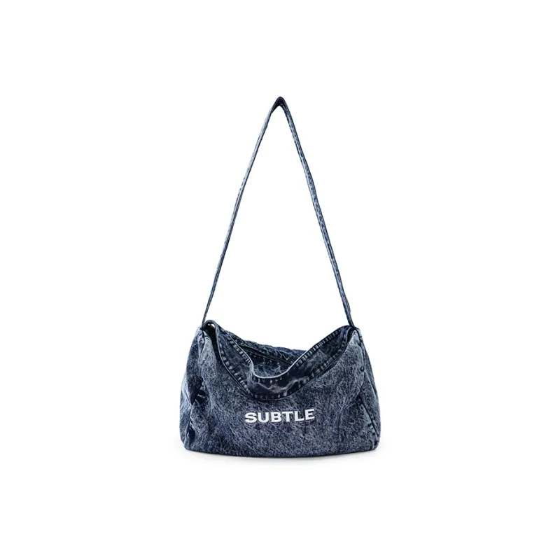 Subtle Washed Denim Shoulder Bag, Crossbody Bag, Fitness Bag, Travel Bag Unisex Nebula Black/Berry Blue/Stone Gray-13