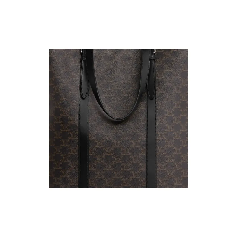 CELINE Cabas Cow Leather Binding Tote Bag Shopping Bag Handbag Men's Black-4