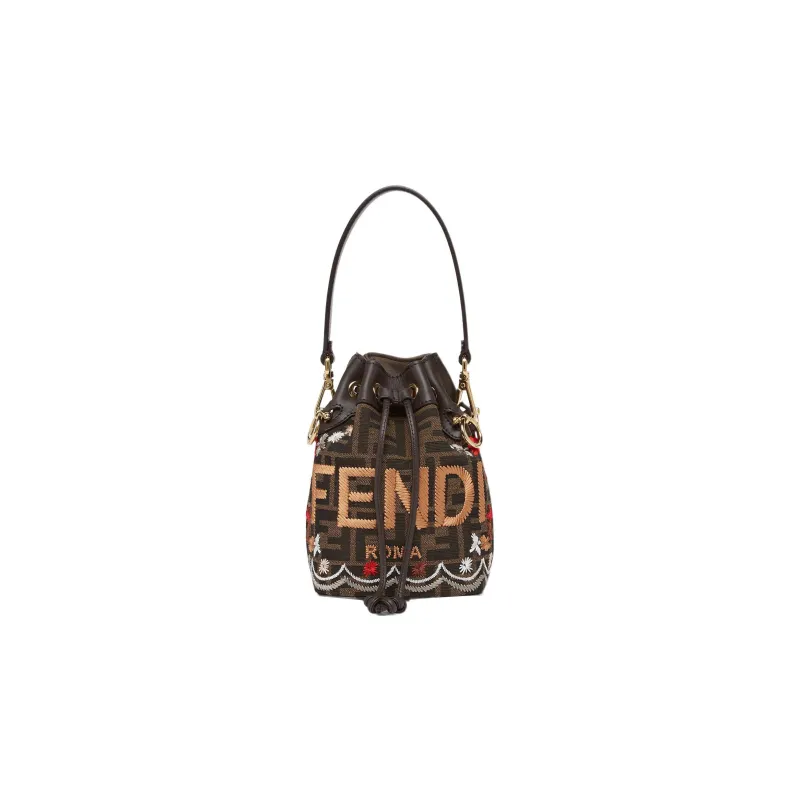 FENDI Mon Tresor Calfskin Bucket Bags Shoulder Bag Crossbody Bag Handbag Small Size Women's Brown-0