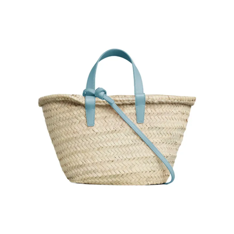 CELINE Triomphe Palm Leaf Cow Leather Patchwork Tote Bag Shopping Bag Basket Handbag Regular Women's California Blue-2
