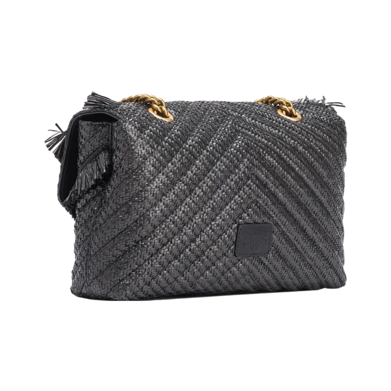 PINKO Straw Woven Chain Bag Swan Bag Portable Crossbody Bag Shoulder Bag Women's Black-2