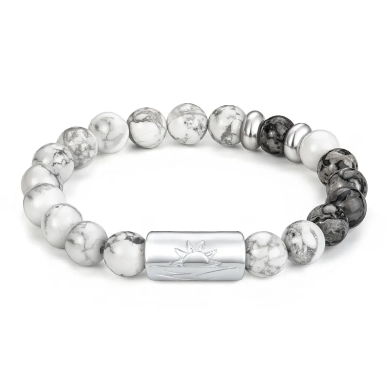SIMPLE JOYS Obsidian White Turquoise Map Stone Bracelets Unisex Black, White, Gray Gift Box Set-23
