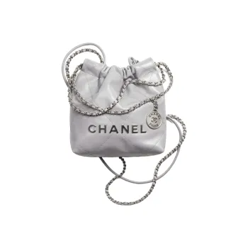 CHANEL 22Bag Bright Calfskin Bucket Bag, Shoulder Bag, Crossbody Bag Mini Women's Silver