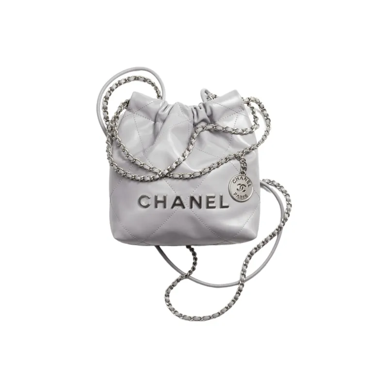 CHANEL 22Bag Bright Calfskin Bucket Bag, Shoulder Bag, Crossbody Bag Mini Women's Silver-0