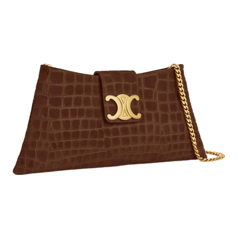 CELINE WilternTriomphe Cow Leather Suede Handbag Shoulder Bag Women's Brown-1