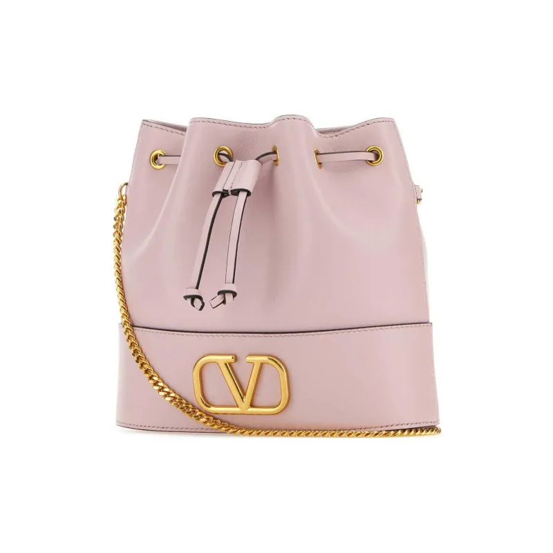 Valentino Vlogo Leather Bucket Bag Shoulder Bag, Crossbody Bag Mini Women's Pink-1