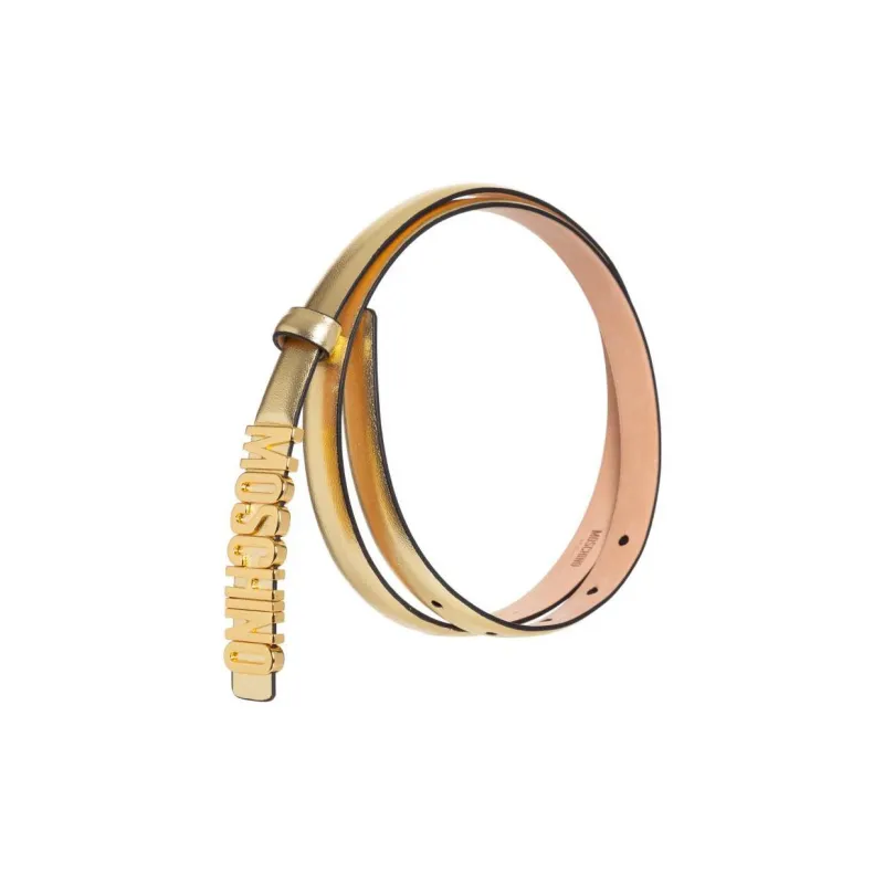MOSCHINO Letter Emblem Smooth Buckle Leather Belts Women's Gold-1