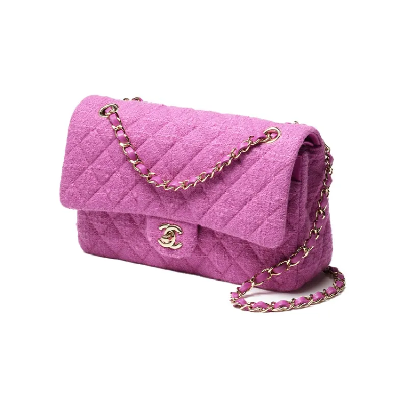 CHANEL Classic Flap CF Wool Plaid Shoulder Bag, Crossbody Bag Women's Purple-1