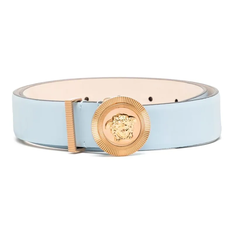 VERSACE Medusa Logo Pattern Smooth Buckle Leather Belts Women's Blue-0