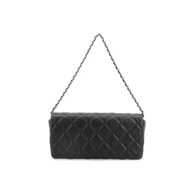 CHANEL Sheepskin Evening Bag, Cell Phone Pouch, One Shoulder Crossbody Clutch Regular Women's Black-2