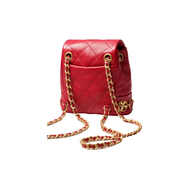 CHANEL Calfskin Backpack Trumpets Women's Red-2
