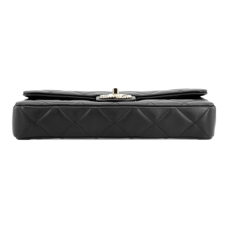 CHANEL Sheepskin Evening Bag, Cell Phone Pouch, One Shoulder Crossbody Clutch Regular Women's Black-3