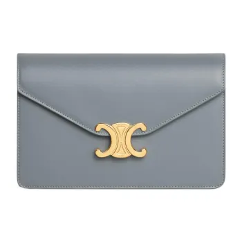 CELINE Triomphe Cow Leather Wallet Women's Blue Gray