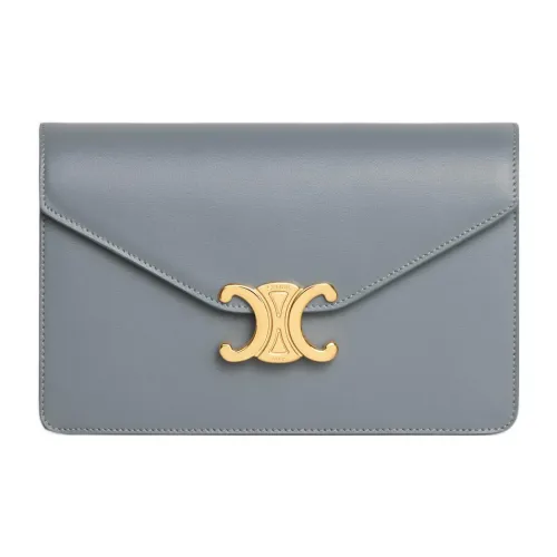 CELINE Triomphe Cow Leather Wallet Women's Blue Gray