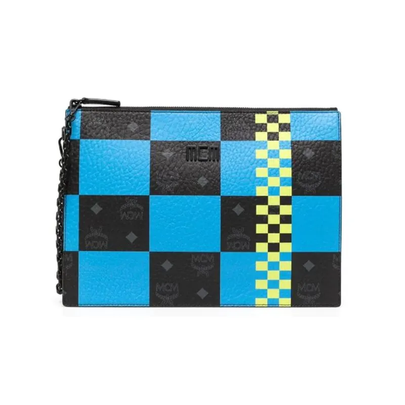MCM Canvas With Leather Trim Clutch Women's Blue/Black-0