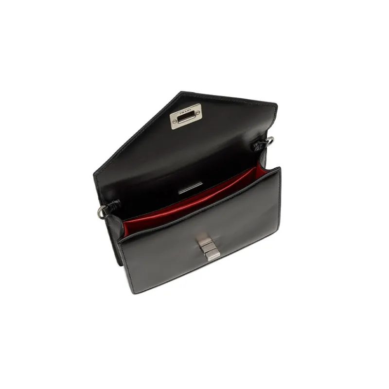 PRADA Leather Crossbody Bag Shoulder Bag Women's Black-4