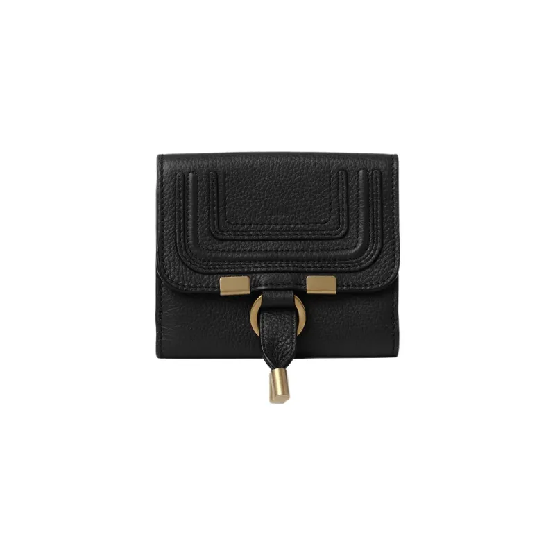 Chloe Marcie Grained Calfskin Wallet Regular Women's Black-0